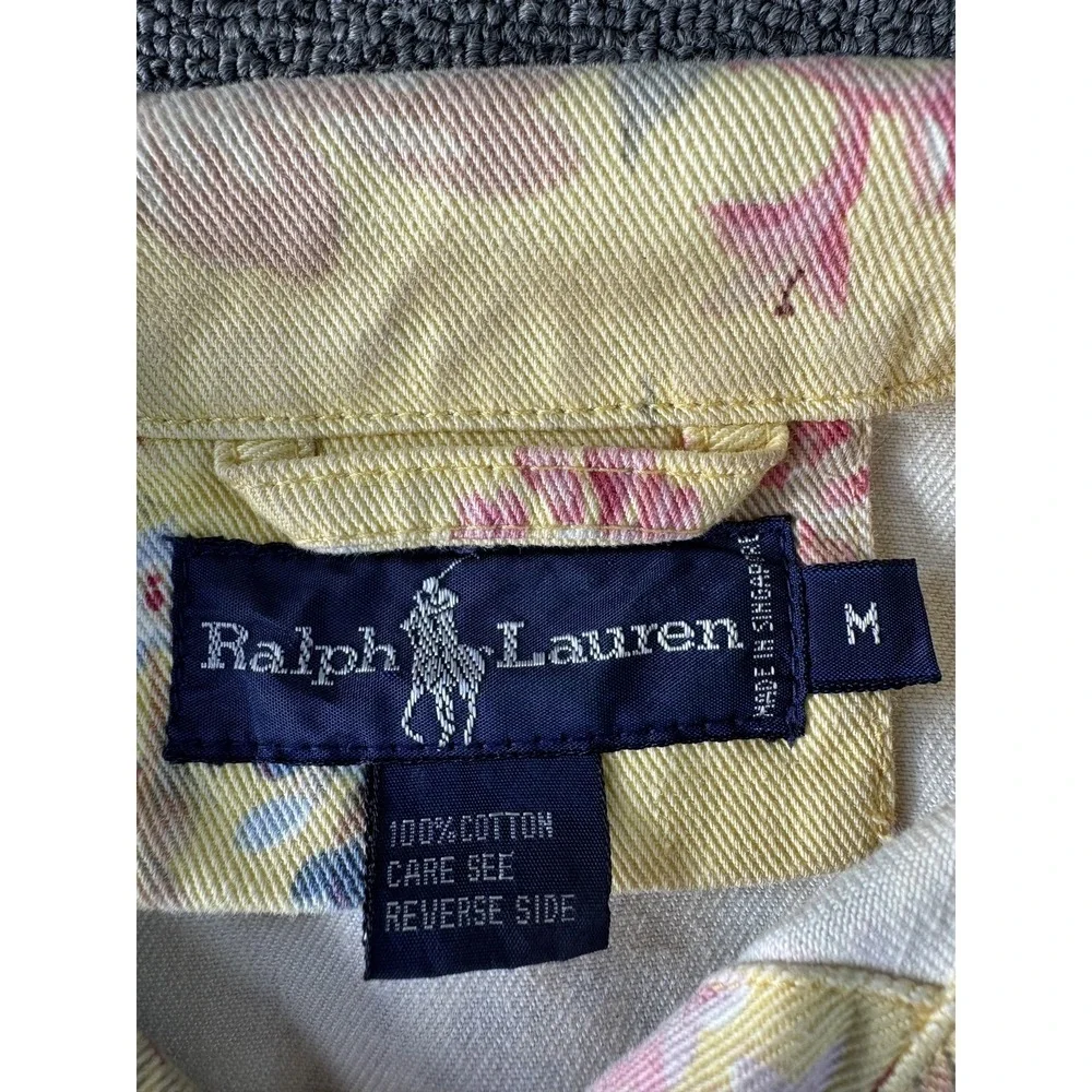 Vintage Ralph Lauren Jacket Womens Medium Yellow Floral Denim Cotton Cropped - Picture 2 of 7